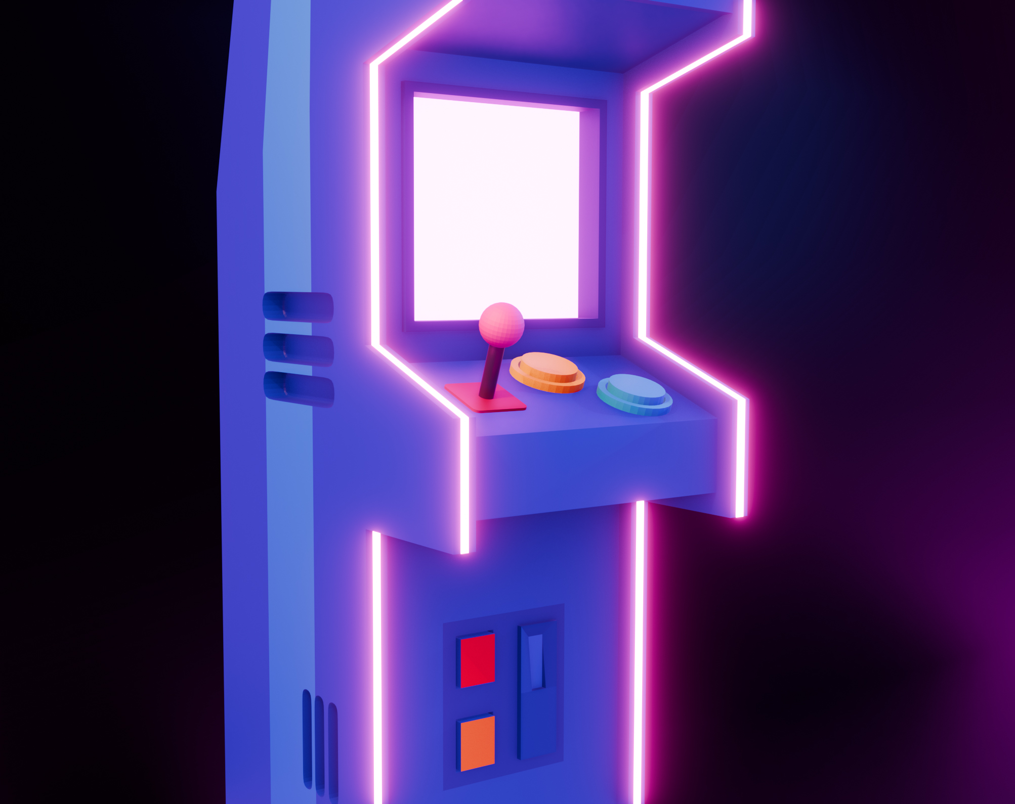 Arcade machines render from a second angle showing cabinet form and scale
