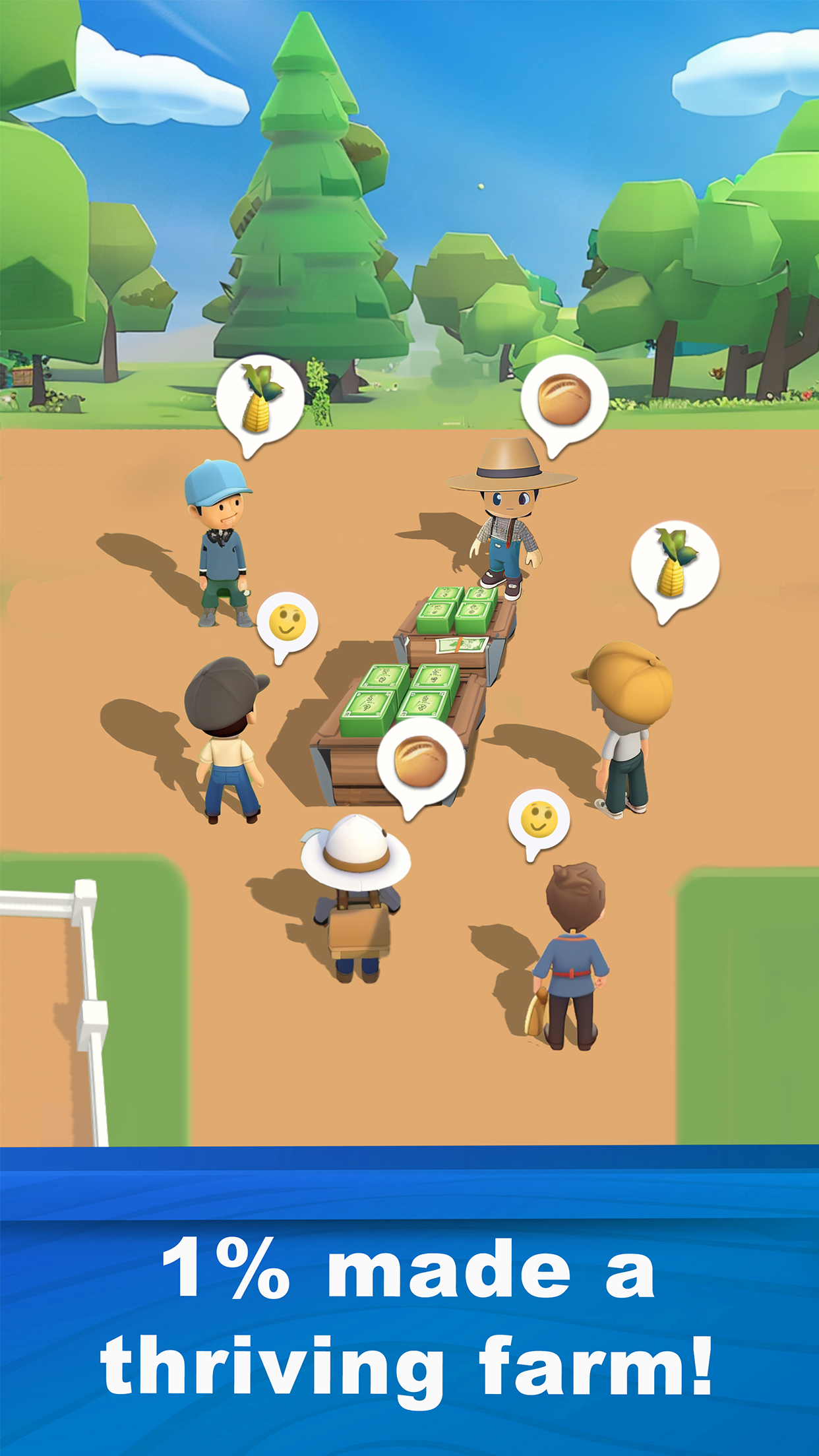 Gameplay progression mockup showing harvesting feedback, reward presentation, and readable mobile UI flow