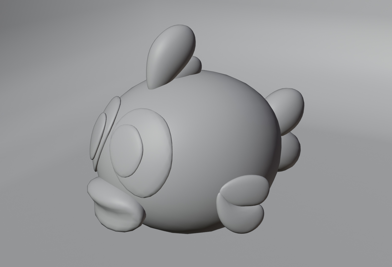 Stylized fish character Blender viewport preview with lighting and shader setup