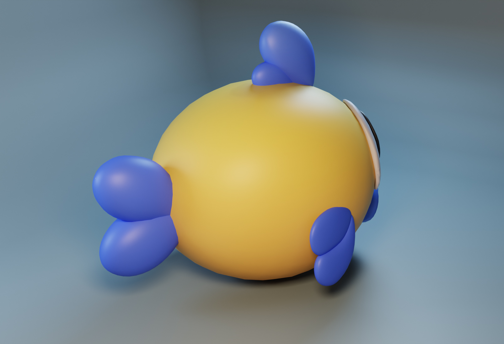 Stylized fish character render from a secondary angle showing silhouette design