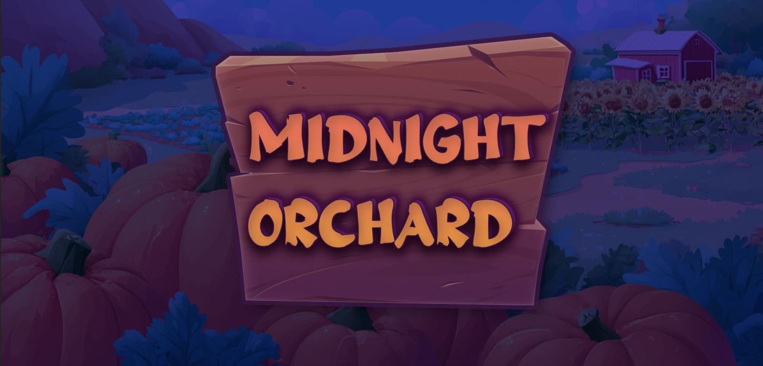 Midnight Orchard key art banner for a stylized match-3 game concept