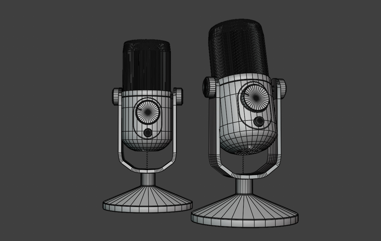 Wireframe view of microphone asset showing clean topology and optimized edge flow