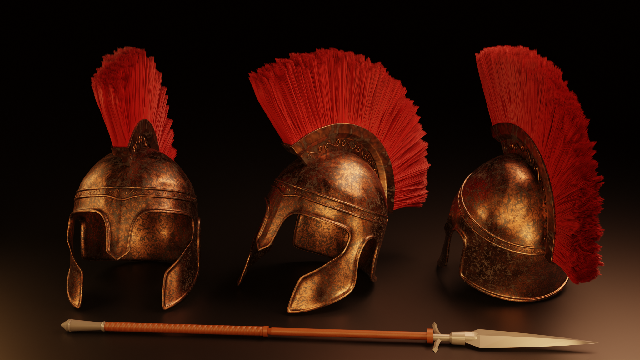 Ancient Greek warrior helmet front three-quarter and back turnaround