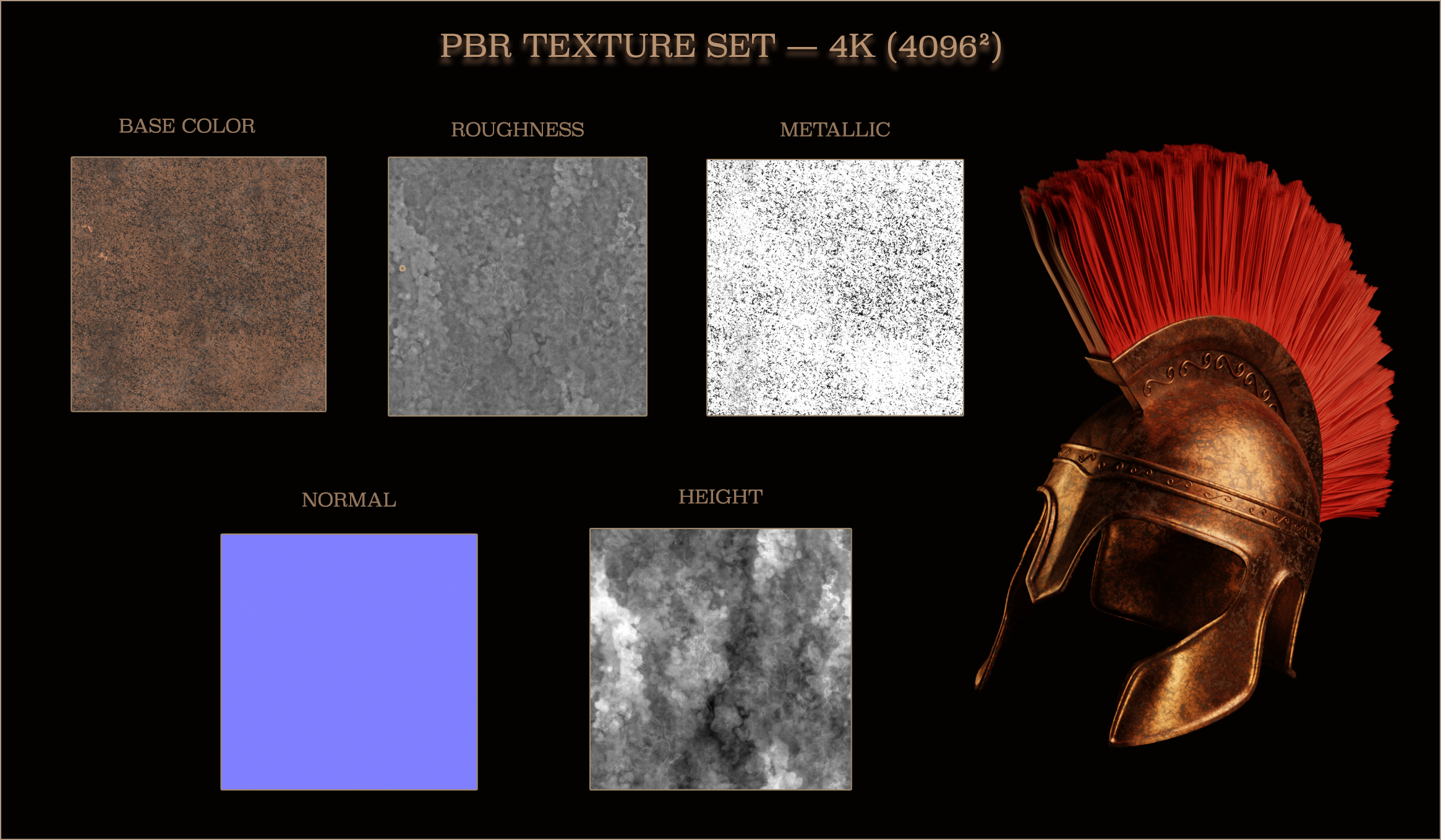 Ancient Greek warrior helmet 4K PBR texture maps