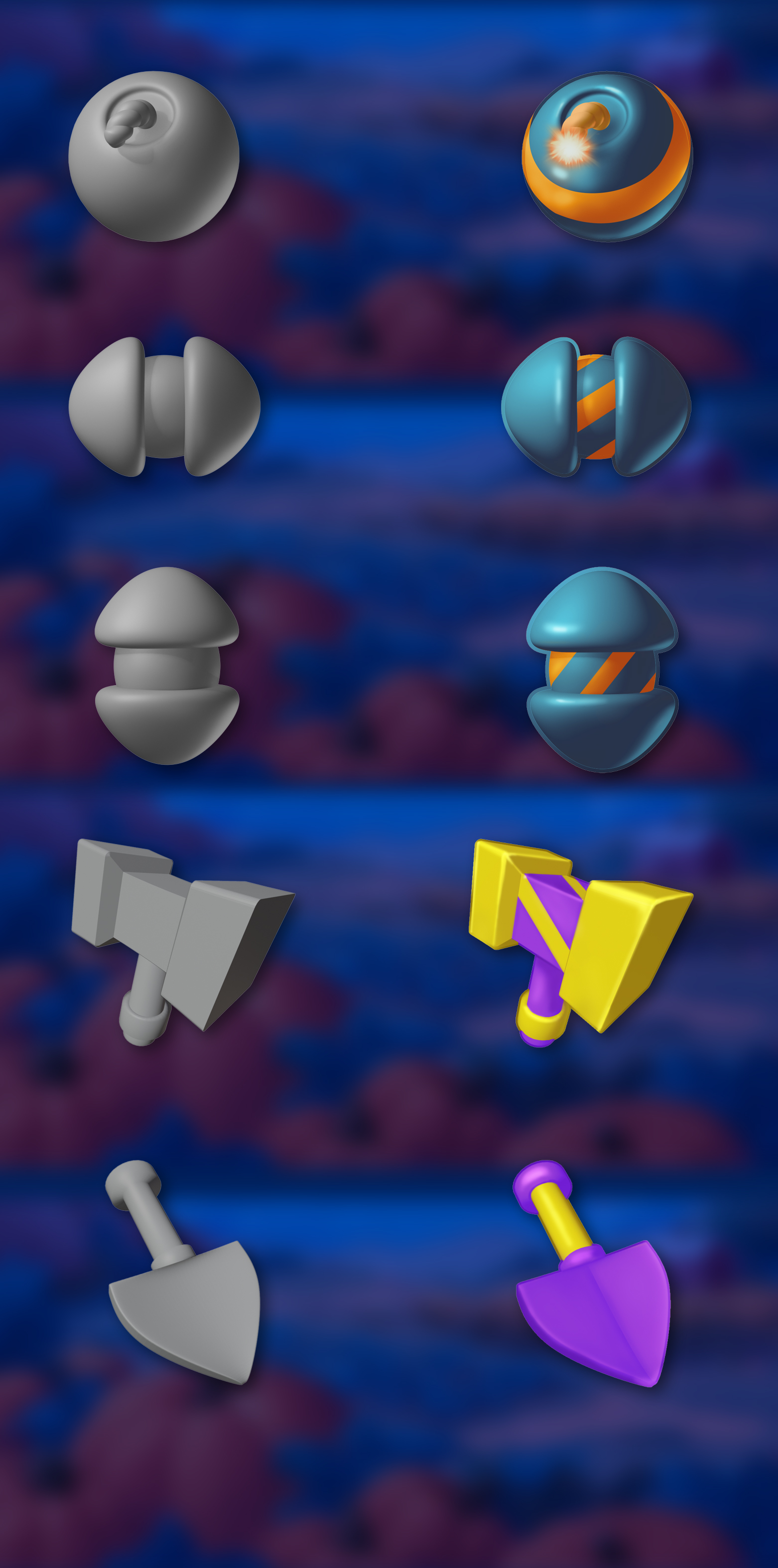 Midnight Orchard power-up icon set for match-3 gameplay and UI feedback