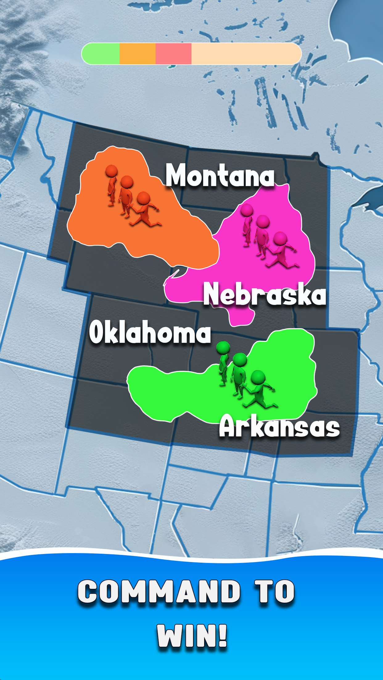 Strategic overview visual showing map progression, resource and command panels, and layered UI feedback across controlled regions